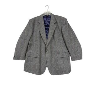 Vintage‎ Savile Row Blazer Mens 48 Gray Wool Herringbone Tweed Sport Coat